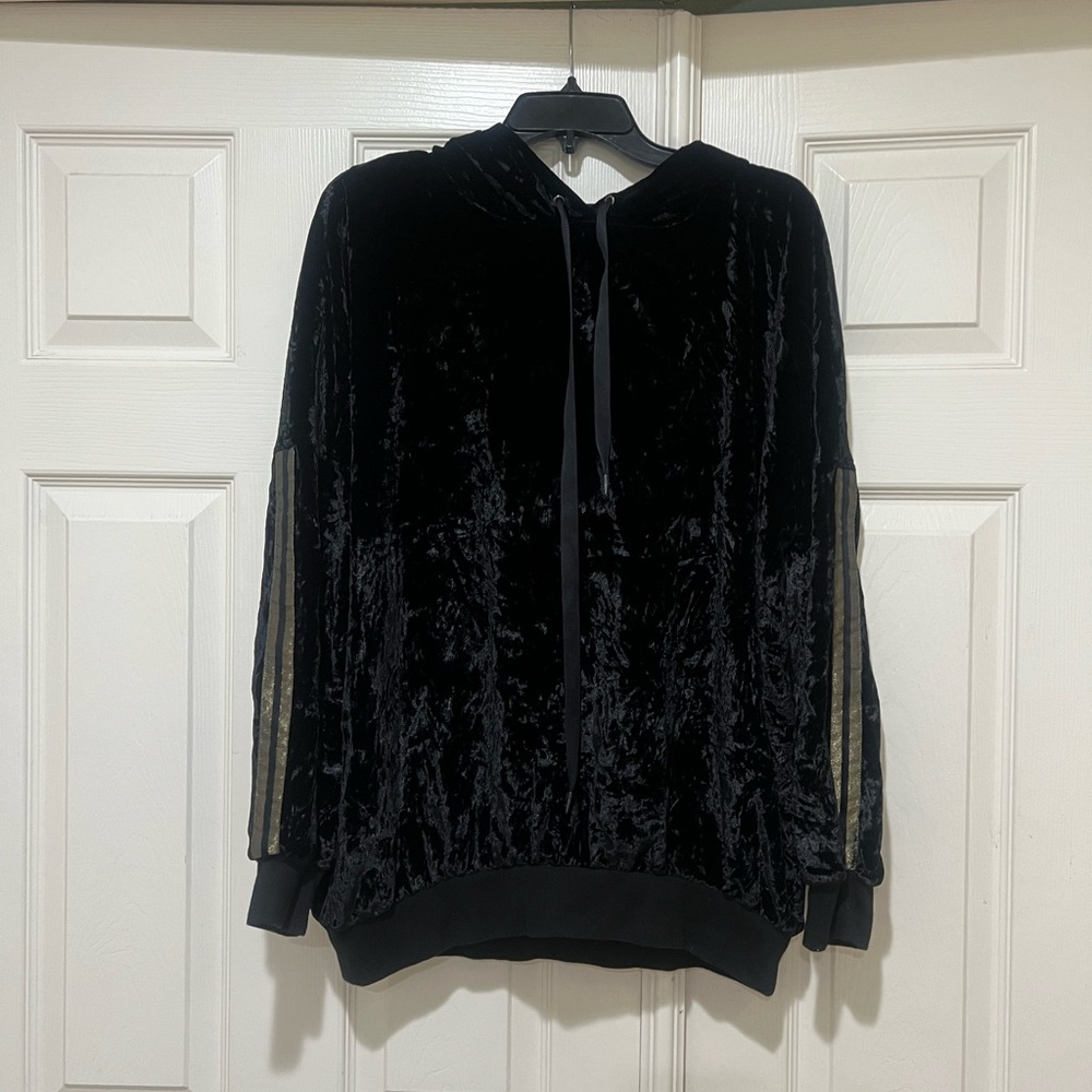 Hudson Black Velvet Hoodie pullover Sweater Small‎